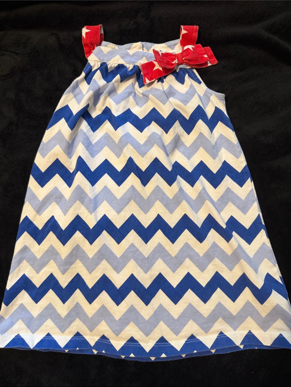 J. Khaki Blue and White Chevron Dress with Red Star Bow